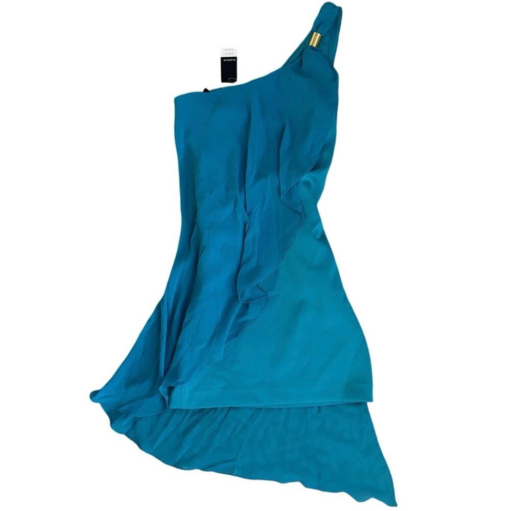 Deadstock BEBE blue chiffon asymmetrical dress